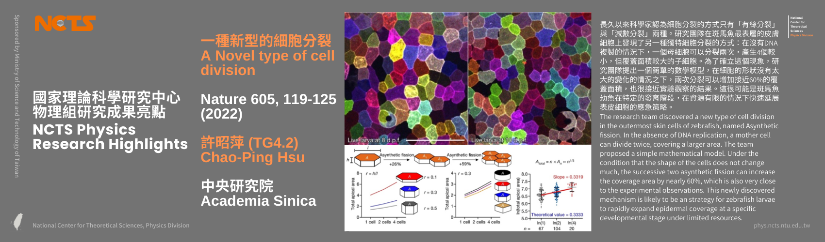 [NCTS Physics Research Highlights] Chao-Ping Hsu 'A Novel type of cell division', Nature 605, 119-125 (2022)