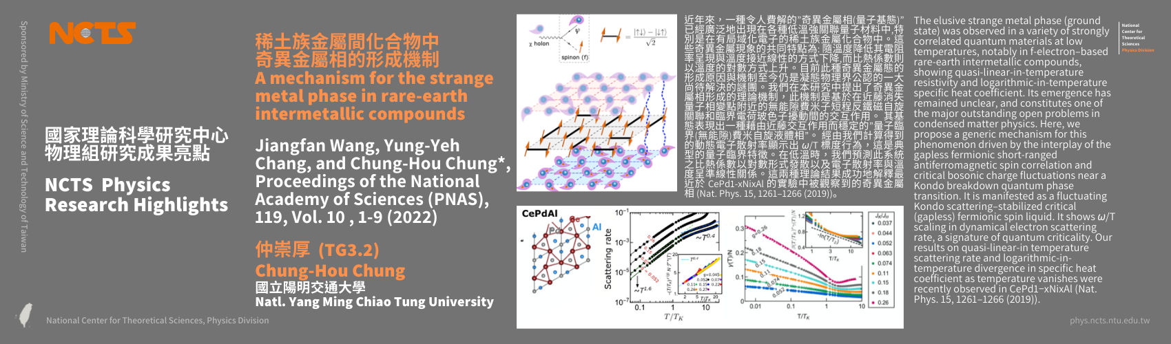 NCTS Physics Research Highlights - Chung-Hou Chung 'A mechanism for the strange metal phase in rare-earth intermetallic compounds', Proceedings of the National Academy of Sciences (PNAS) (2022)